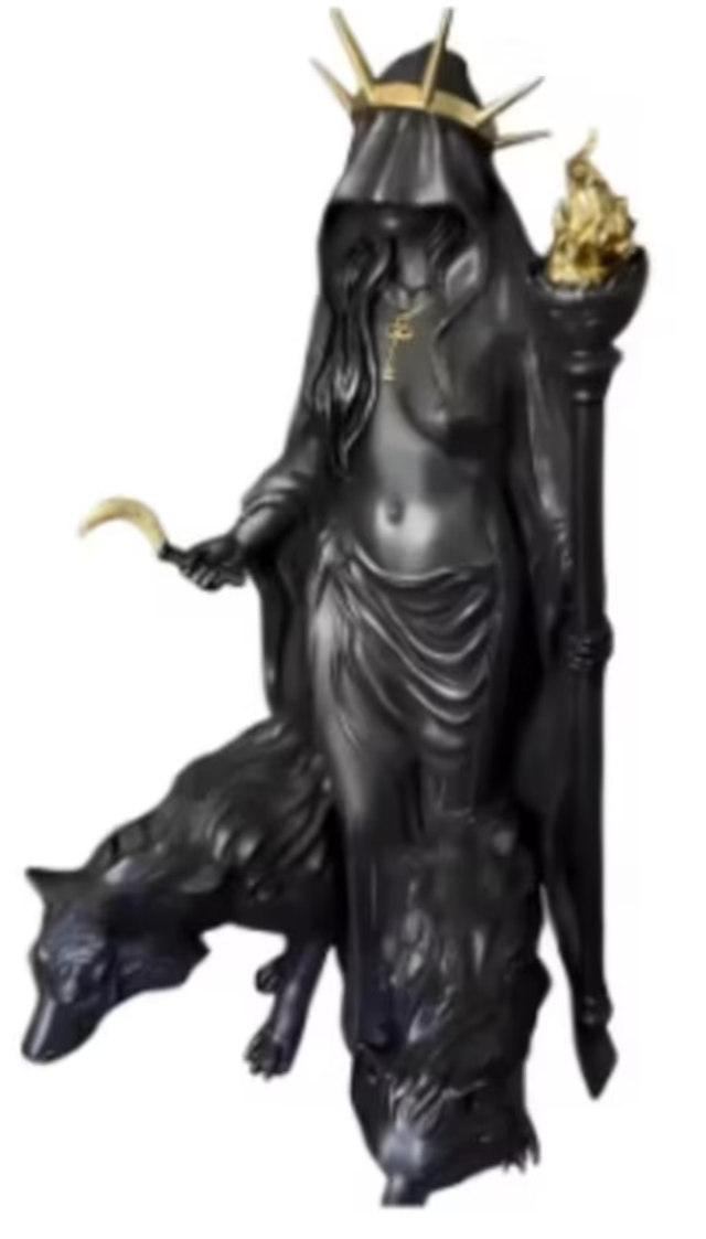 Prachtig beeldje heks godin zwart met gouden kroon (20cm)