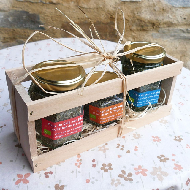 Coffret cadeau 2 sels aux plantes et 1 condiment