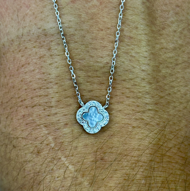 CZ Diamond & MOP Clover Necklace