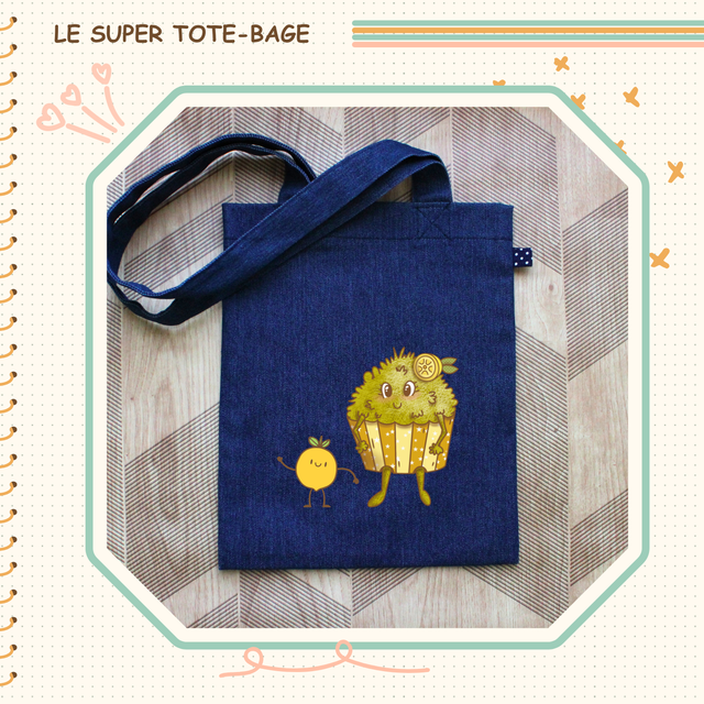 Tote-bag en jeans illustré d&#039;un cupcake momote acidulé !