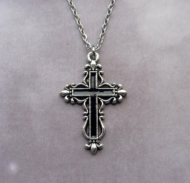 Black Patterned Gothic Cross Necklace 