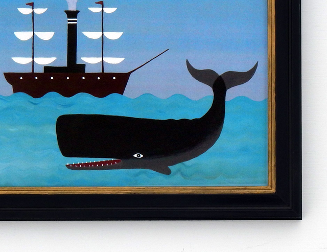 Framed Fine Art Print Naive Sperm Whale With Early Steamship