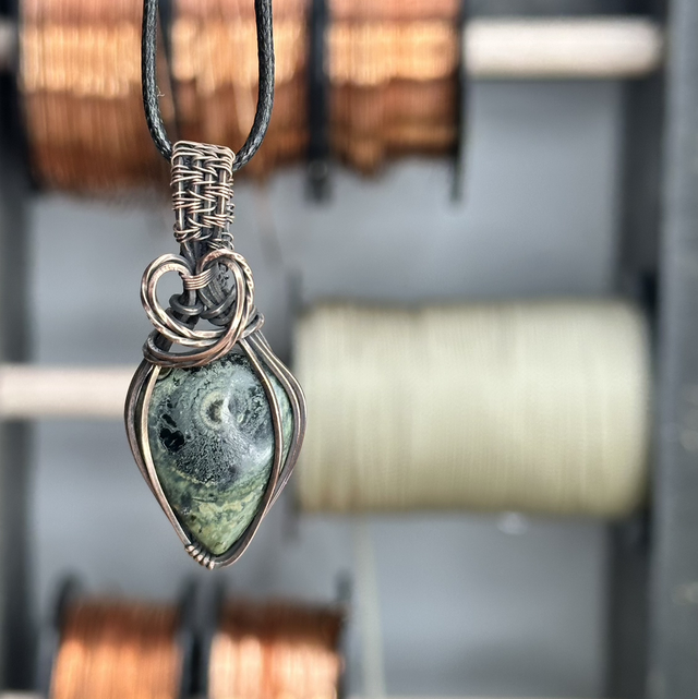 Kambaba Jasper pure copper wire wrapped pendant 