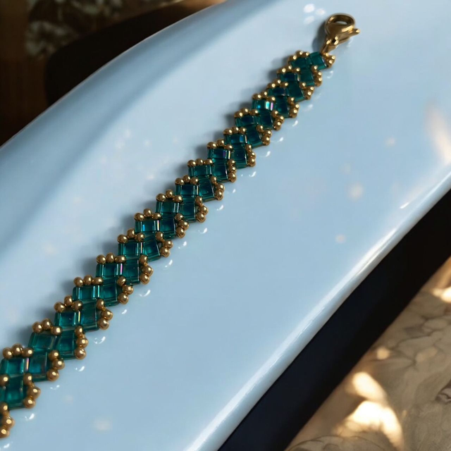 Bracelet tissé en perles Tila sarcelle