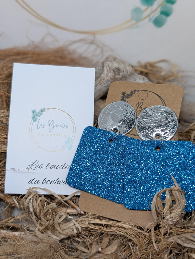 Boucles d&#039;oreilles Perrine bleu paillettes p020