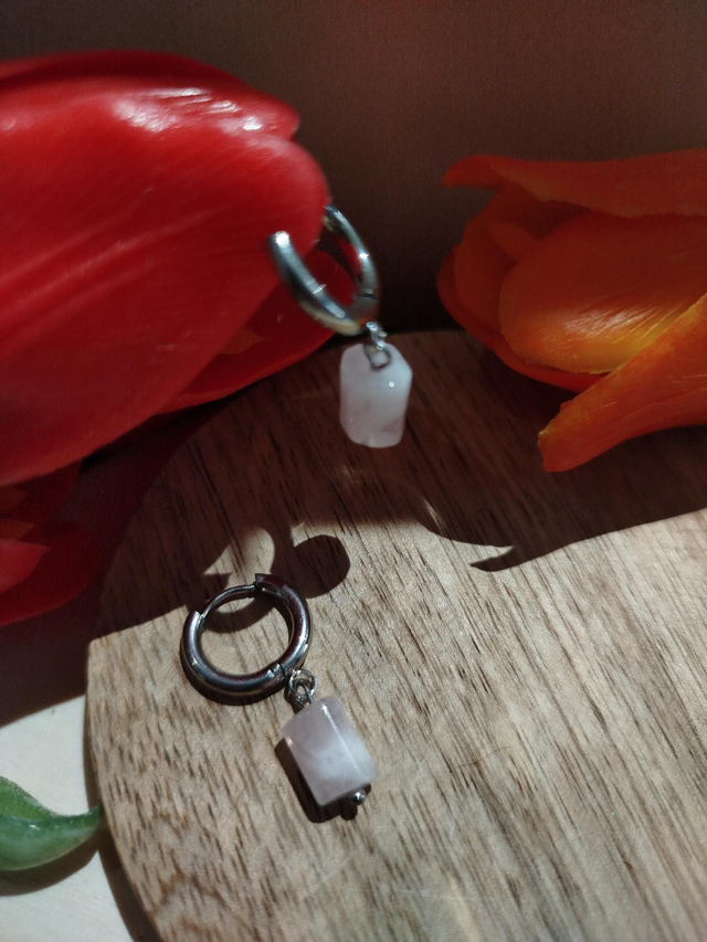  Boucles d’oreilles en acier inoxydable & Quartz rose