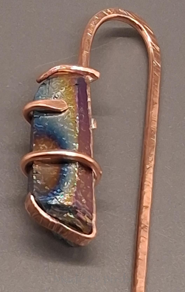 Handcrafted Solid Copper & Blue Aura Quartz Bookmark