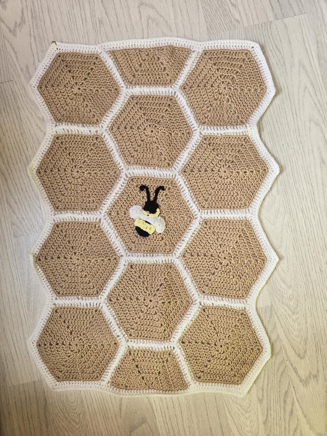 Crochet baby blanket honeycomb bee car seat, pram, moses basket