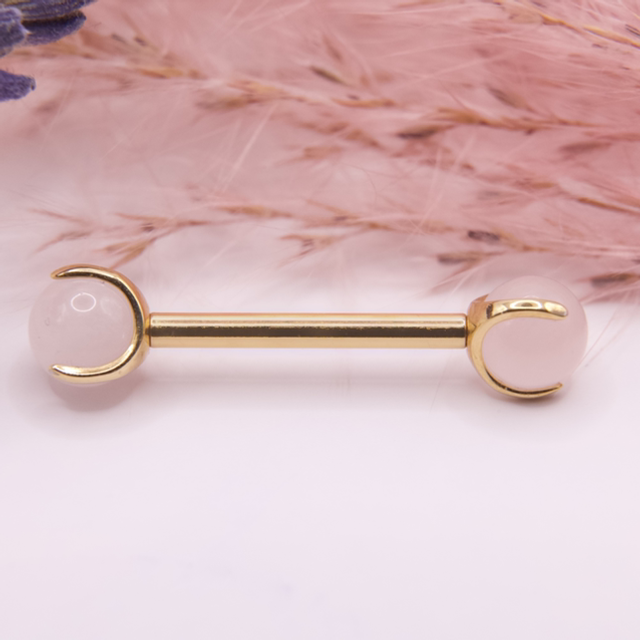 Barbell Pierres Naturelles Quartz Rose 