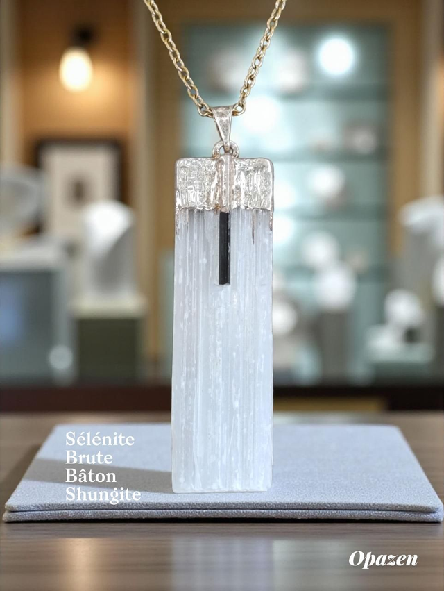 Pendentif Selenite + Shungite 
