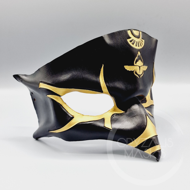 Leather Horus mask with scarab