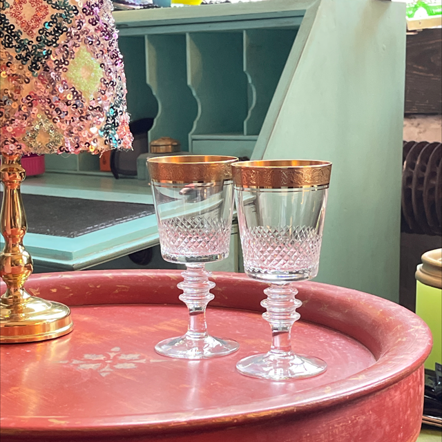  Weinglas Saftglas aus Kristall 24k Gold Mintonborte 