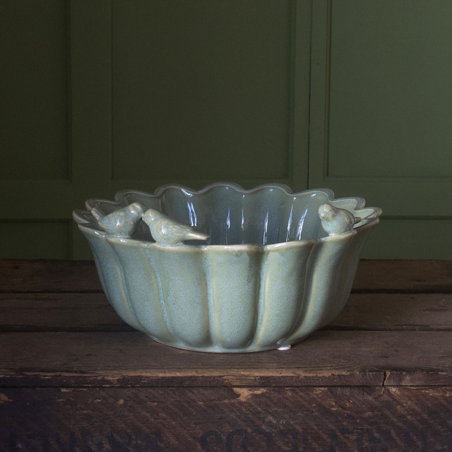 Ceramic Bowl Planter With Birds