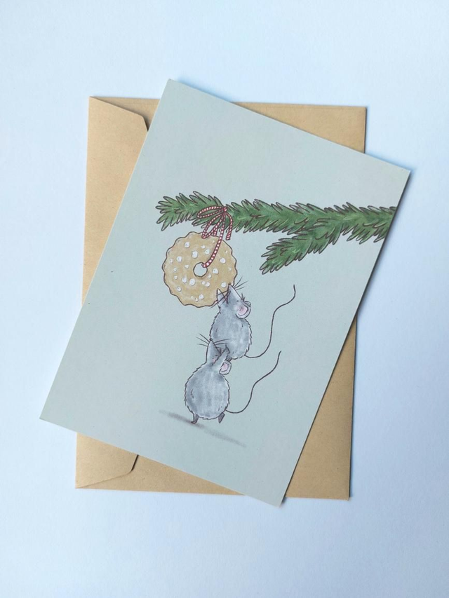 kaart muizen met kerstkrans