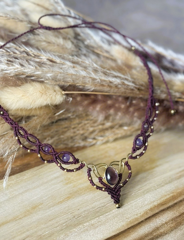 Nocturne - Collier micro-macramé et améthyste / Collection Céleste