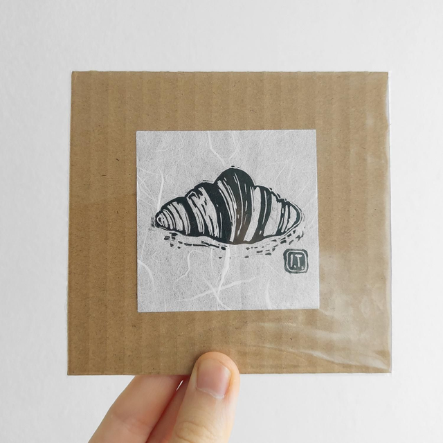 Small Croissant Linocut Print - Handprinted croissant Illustration - French Gift