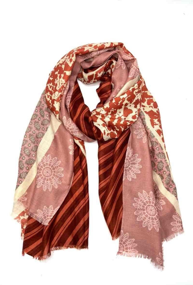 Grand Foulard imprimé rose saumon HH45  - Marque LINETA 