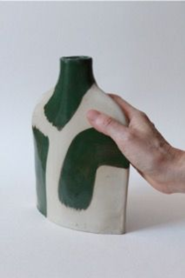 Petit vase bouteille "Lignes vertes"