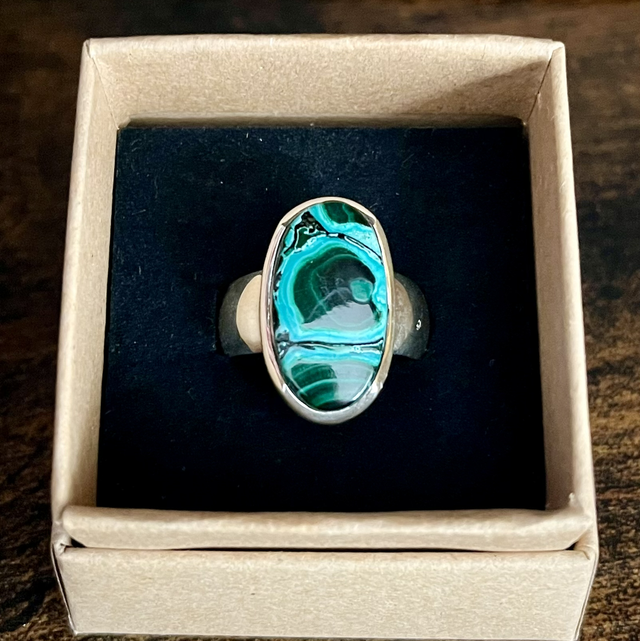Bague en argent et Chrysocolle à Malachite - Taille 59