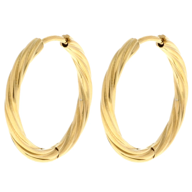 Créoles torsadées doré Fil 2,3 mm acier inoxydable x2