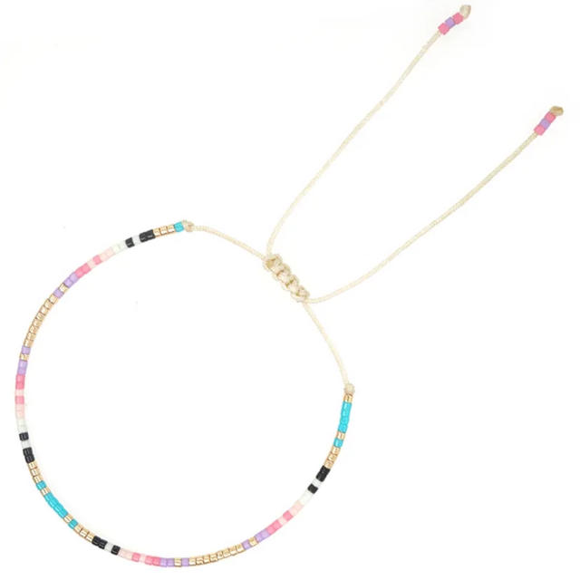 Seed Bead Boho Bracelet - Blue, Pink, Gold Multi