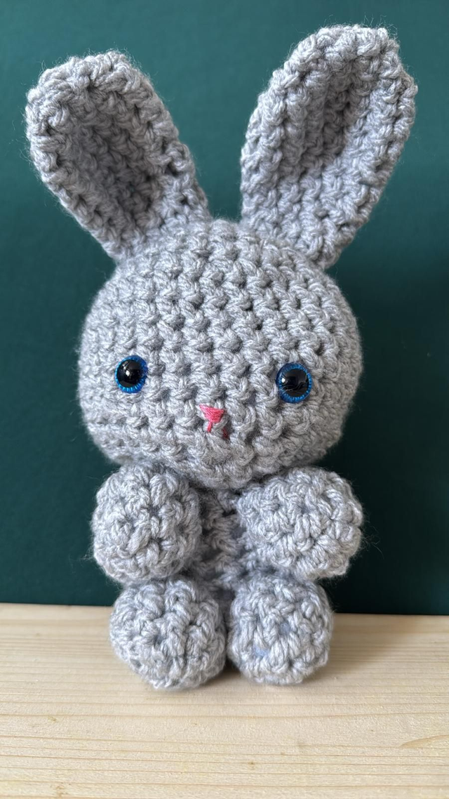 Large Woven Rabbit - Grey with Blue Eyes