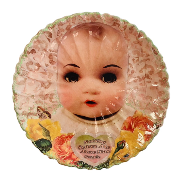“Nothing Scares Me More Than People” Beige Upcycled Wall Plate - House of Frisson