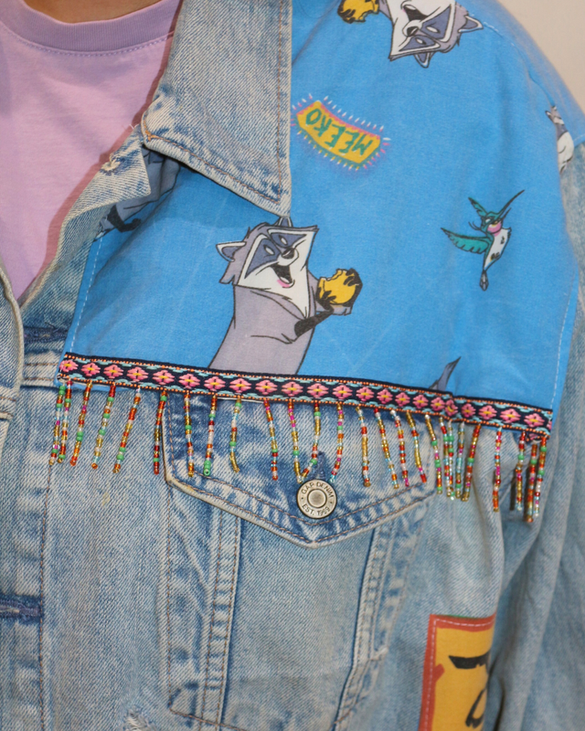🍂 Veste en Jean Upcyclée "Grand Esprit Pocahontas" – Pièce Unique XXL