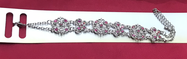 Pink - Silver Coloured Bracelet- BRA33