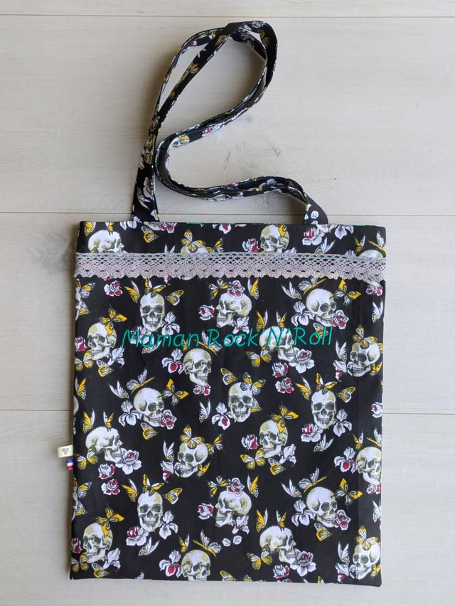 Tote bag "Maman Rock'N'Roll" noir réversible