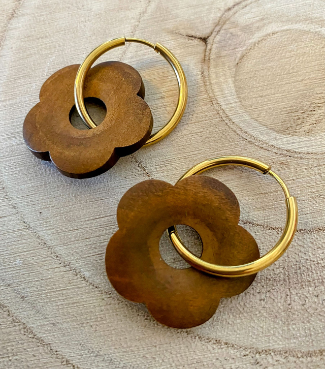 Créoles Fleurs en Bois 