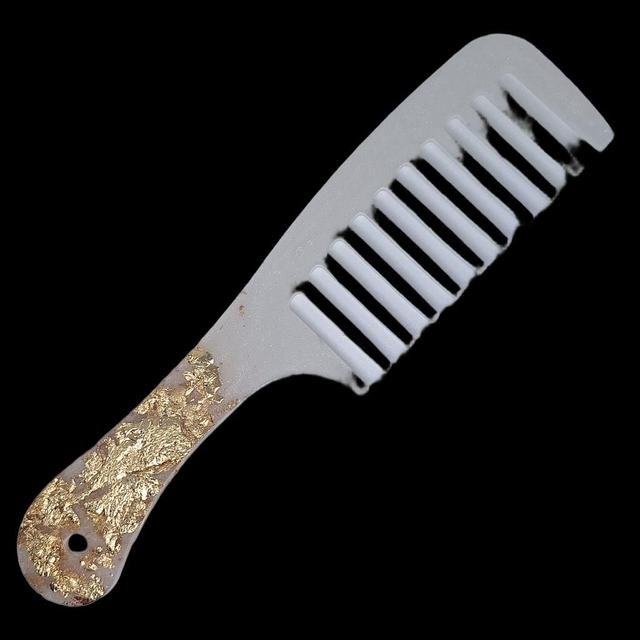 Peigne grand modèle avec manche Nacré et feuilles d'or