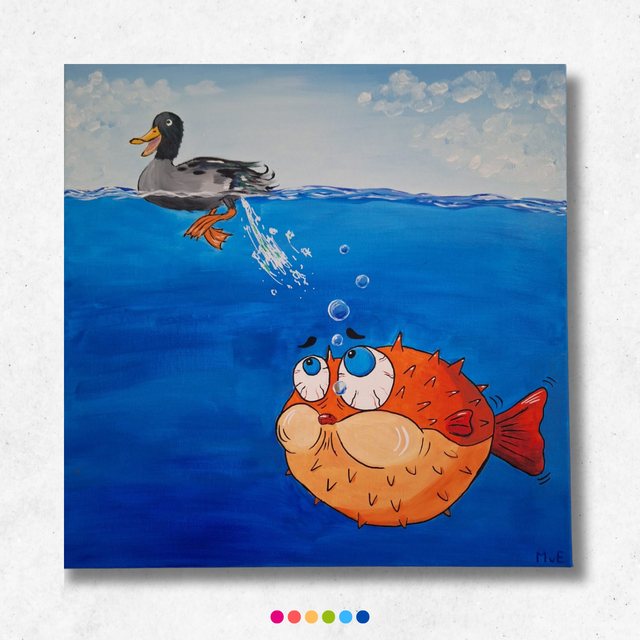 Blobvis en eend | Schilderij 