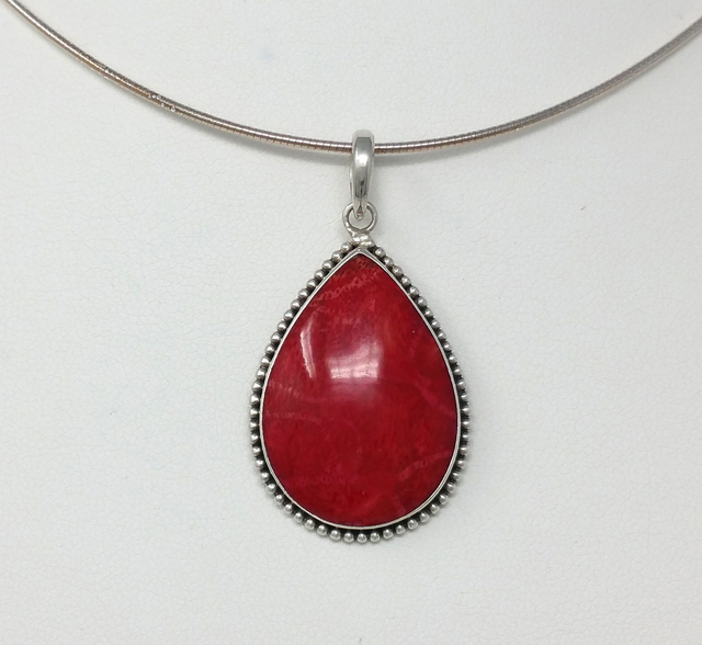 PENDENTIF GOUTTE DE CORAIL CERTI ARGENT MASSIF - VENDU SANS CHAINE - 3392