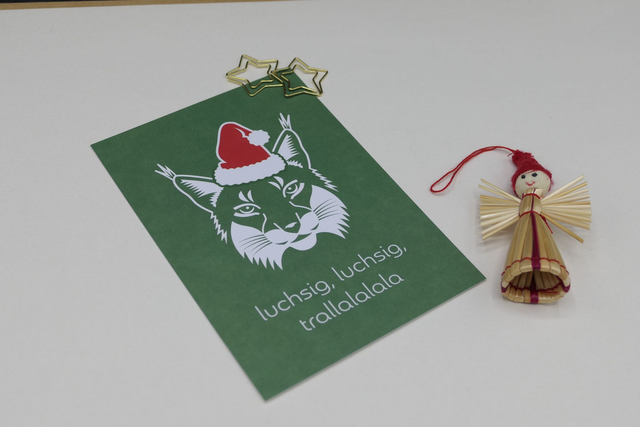 Weihnachts-Postkarte Luchs &quot;luchsig, luchsig, trallalalala&quot; | Weihnachtsgruß | lustige Postkarte mit frechem Spruch