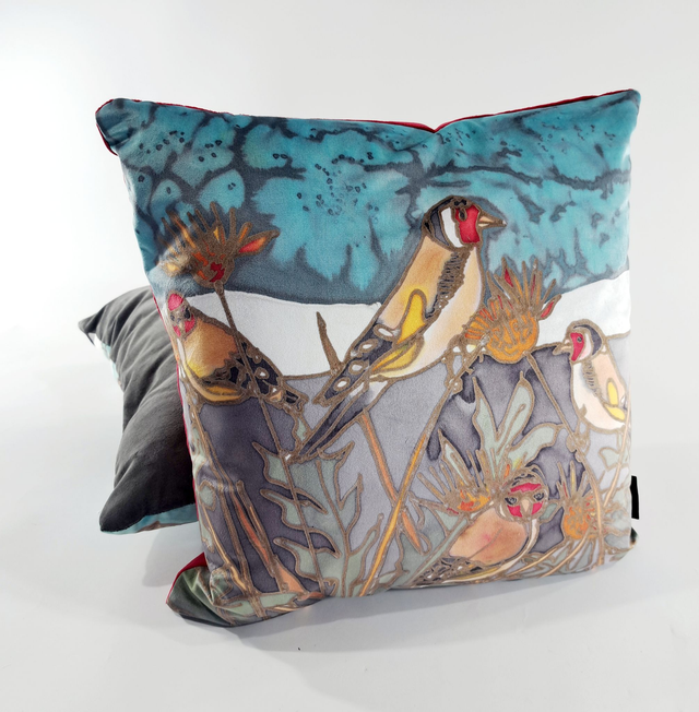 Goldfinch velvet cushion   