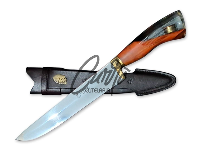 Faca Churrasco Elmo Cabo Híbrido Bala Aço Inox Bainha 8 Pol