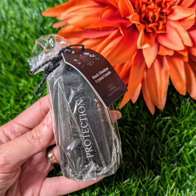 Protection Crystal Candle with Rough Obsidian