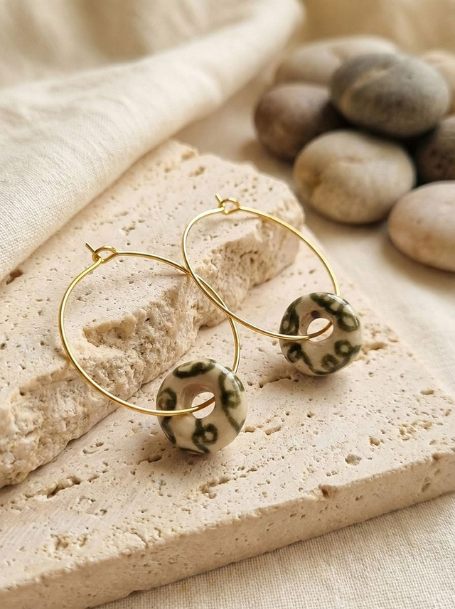 Scribble Loop Earrings - Green