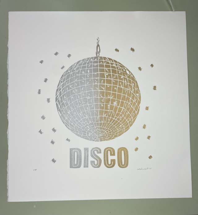 Disco ball metallic Lino print