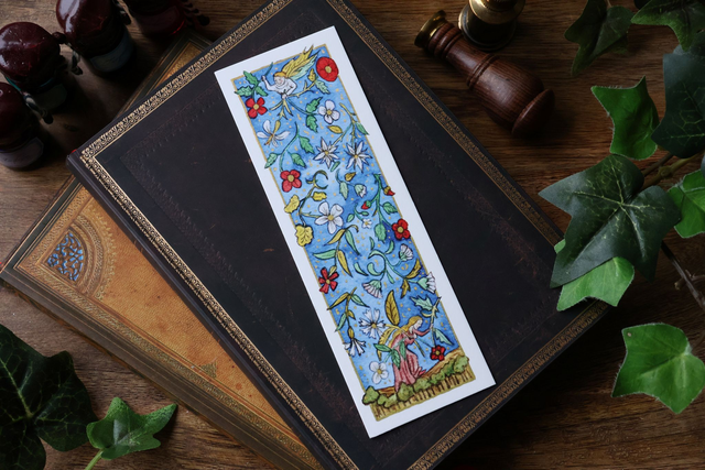 Marque-page médiéval Angelot — Aquarelle &amp; dorure — Imprimés en France 