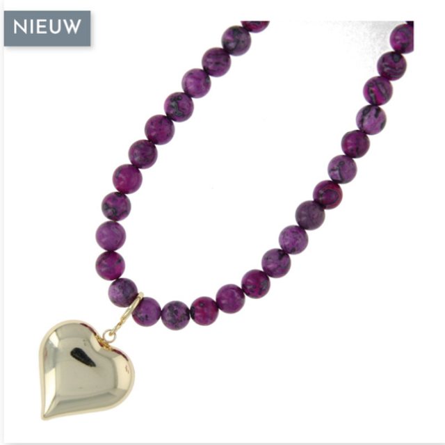 Fushi KETTING HALFEDELSTEEN 8MM DYED JADE PAARS GEMELEERD MET HART