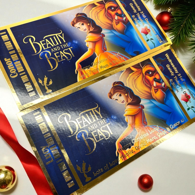 Beauty and the beast panto gift ticket / card 