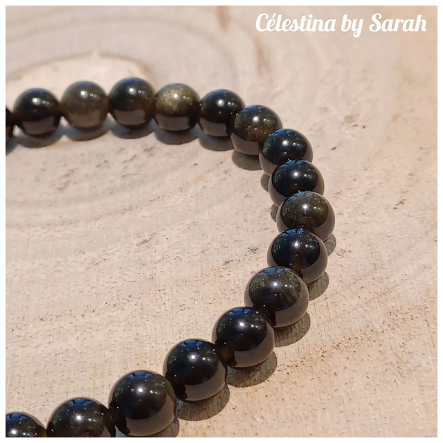 Bracelet Obsidienne dorée 6mm Taille Dame