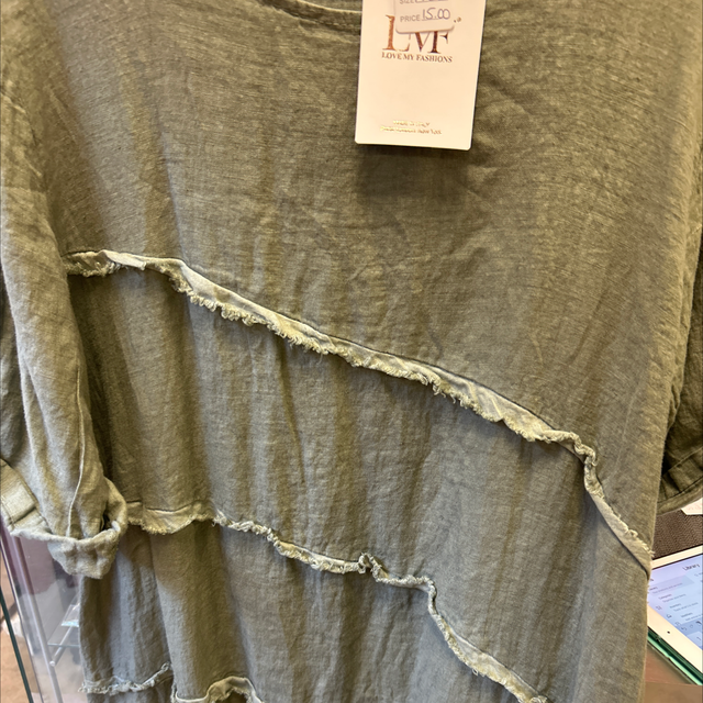 LMF - Army Green Denim Look Dress with Frayed Hem - Free Size - 1028