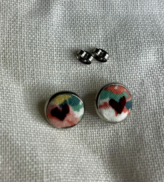 Boucles d’oreilles Marcelle plate (VERSION ARGENT) Bordeau/fleuri