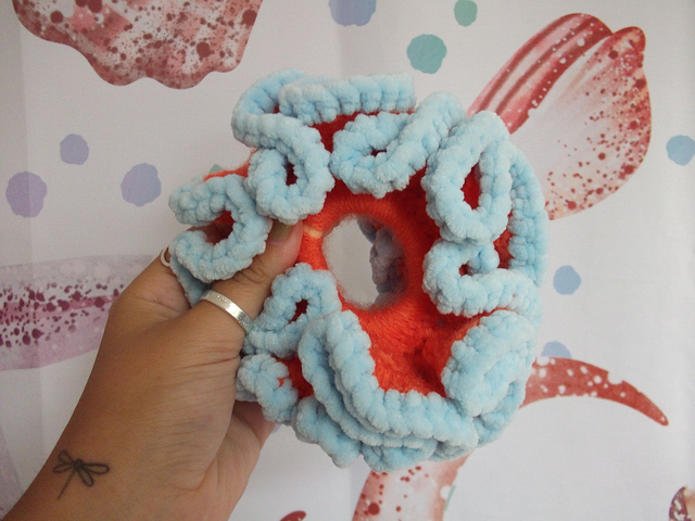 Orange and Pastel Blue Scrunchie