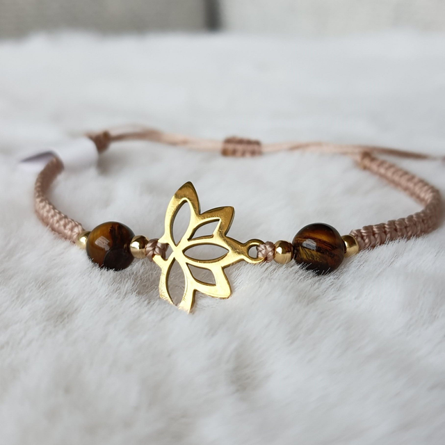 Bracelet femme Lotus et Pierres "Oeil de Tigre"