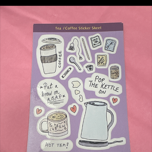 Sticker sheet tea coffee Amelia Paveley 