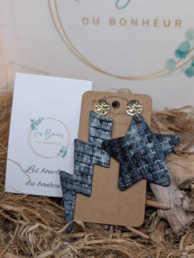 Boucles d&#039;oreilles Asymétrique gris bleu dc099